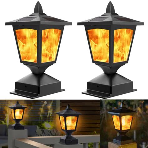 Dropship Solar Post Flame Light Outdoor Deck Fence Post Cap Top LED