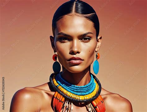 Indigenous Australian Supermodel Portrait Of A Bold And Sexy Half Naked Model With Angular