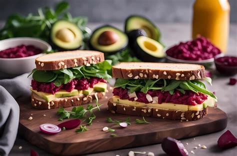 Premium Photo Vegan Sandwiches With Beetroot Hummus