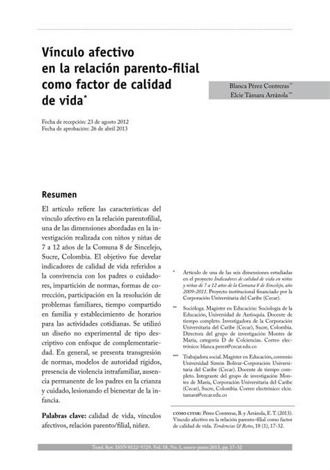 PDF Vínculo afectivo en la relación parento filial como factor