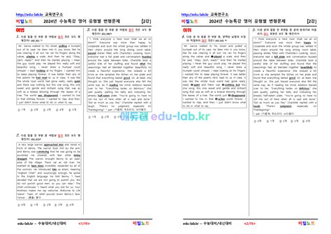 [비밀노트 에듀랩 Edu Lab Kr ] 2024년 수능특강 영어 02강 문항별 유형별 변형문제 38문항