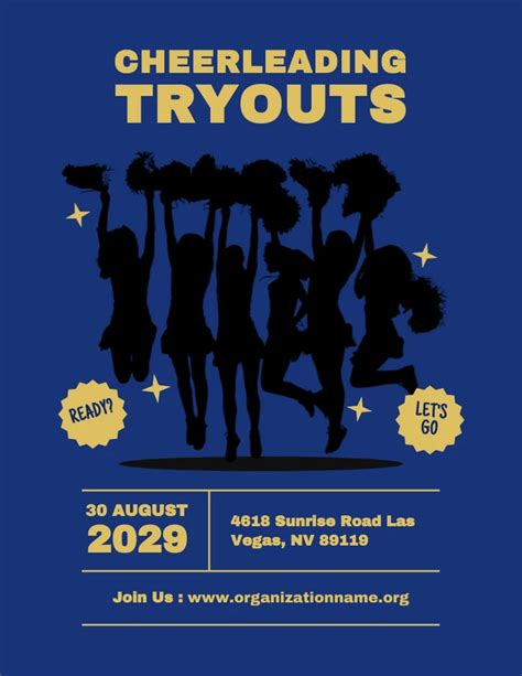 Navy And Yellow Simple Illustration Cheerleading Tryouts Poster Venngage