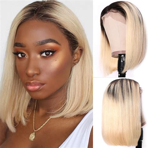 13x4 Short Bob Lace Front Wig Human Hair 150 Density 14inch Ombre