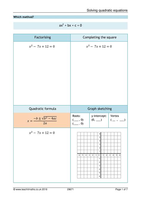 Quadratic Equations Worksheet KS4 Maths Teachit Worksheets Library