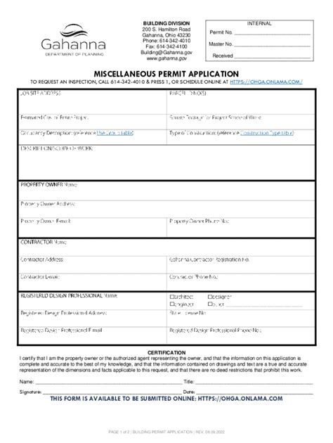 Fillable Online MISCELLANEOUS PERMIT APPLICATION Gahanna Gov Fax