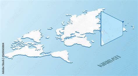 World Map In Isometric Style With Detailed Map Of Kiribati Light Blue