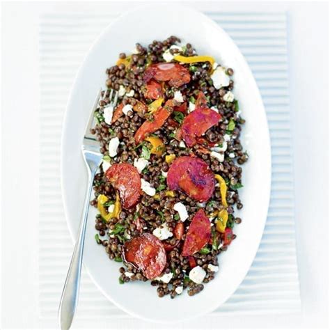 Puy Lentil Chorizo And Goat S Cheese Salad Recipe Delicious Magazine