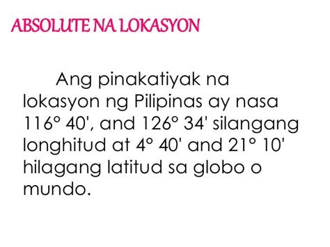 Absolute Location Ng Pilipinas Batay Sa Latitud At Longhitud Nito