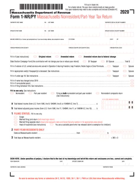 2020 Form MA DoR 1 NR PY Fill Online Printable Fillable Blank