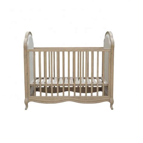 Antique Solid Wooden Beige Linen Handmade Baby Cot Hoolnn