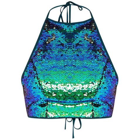 Liberty Green Sequin Halterneck Crop Top 38 Liked On Polyvore