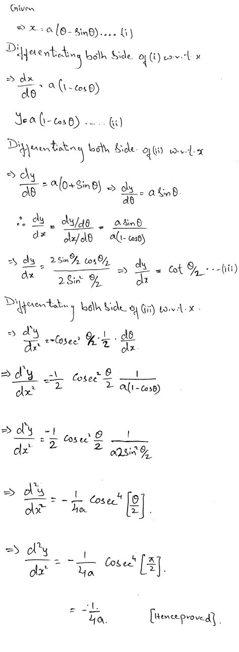 If X A Theta Sintheta And Y A Costheta Dfrac D Y Dx Theta Pi