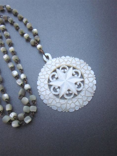 Vintage Mother of Pearl Carved Necklace - Etsy