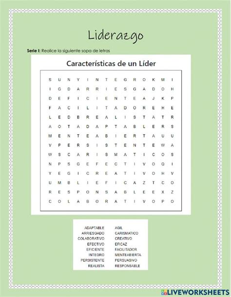 Liderazgo Activity Lettering Words Word Search Puzzle