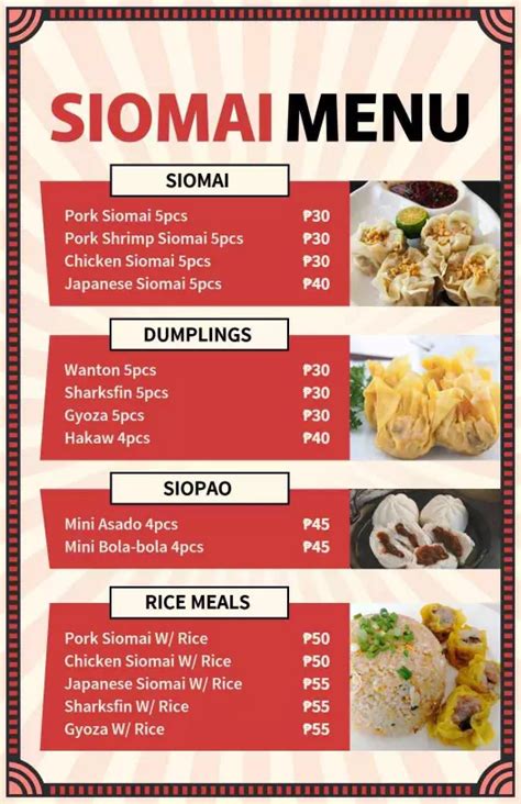 Siomai Menu Templates Customize And Download Free