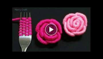 Amazing Woolen Flower Ideas With Fork Easy Rose Making Hand