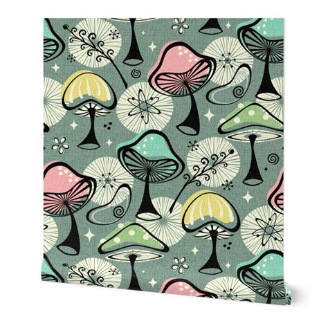 Vintage Mushrooms Wallpaper Mid Mod Mushrooms By Studioxtine Etsy