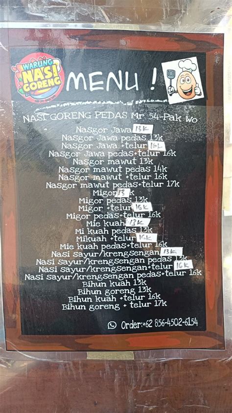 Carta Del Restaurante Nasi Mie Goreng Jawa Pedas Jl Tidar