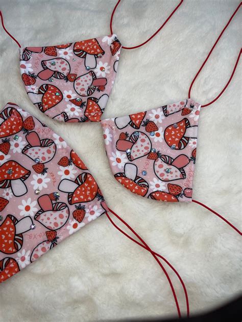 Mushroom Micro Bikini Stripper Outfit Exotic Dancewear Kawaii Strawberry Bikini Etsy Uk