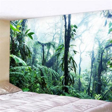 Green Jungle Tapestry Woods Waterfalls Creeks Home Decor Wall Hanging