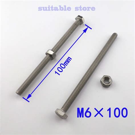 5pcs M6100 M6x100 304 Stainless Steel Hex Bolts With Nuts Hex Head