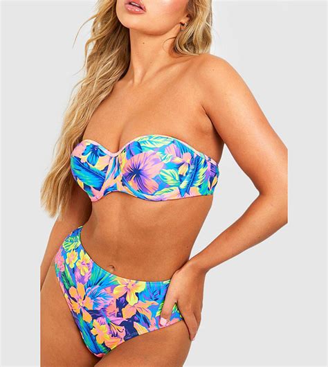 Buy Boohoo Tropical High Waisted Underwired Bikini Set In Blue ThStreet Saudi Arabia