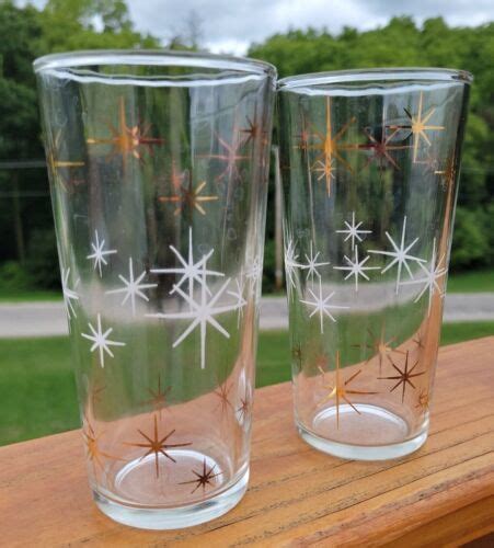 Vintage Star Glow Atomic Sun Starburst Drinking Glass Mcm Tumbler Retro Bareware 4671444585