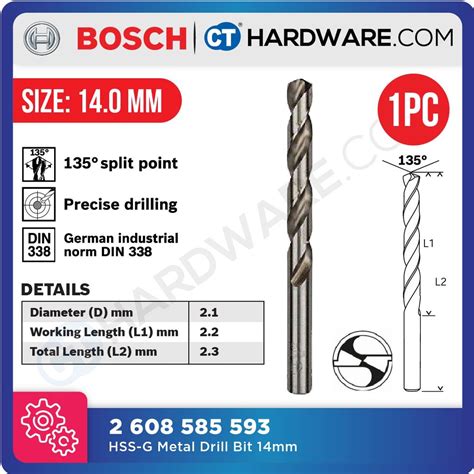 Bosch 2 608 585 593 Original Hss G Metal Drill Bit Size 14 0mm [ 1pc ] [ 2608585593 ] Shopee