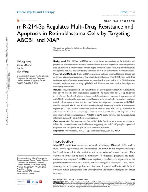 PDF MiR 214 3p Regulates Multi Drug Resistance And Apoptosis In