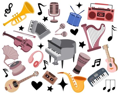 Premium Vector Set Of Musical Instruments In Cartoon Style