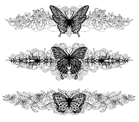 Tatouage Art Papillon Et Fleur Croquis Noir Et Blanc Vecteur Premium