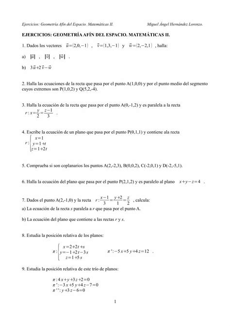 Pdf Ejercicios Geometr A Af N Del Espacio Ejercicios Geometr A