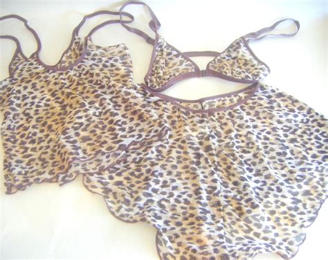 Vintage Leopard Print Mesh Lingerie Set Size Small Petite Sexy S Pin Up Warners Marilyn