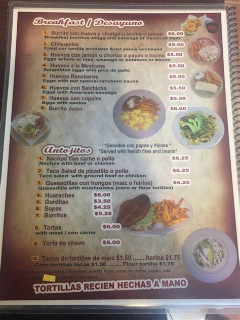 Menu At El Super Taco Restaurant Fort Worth