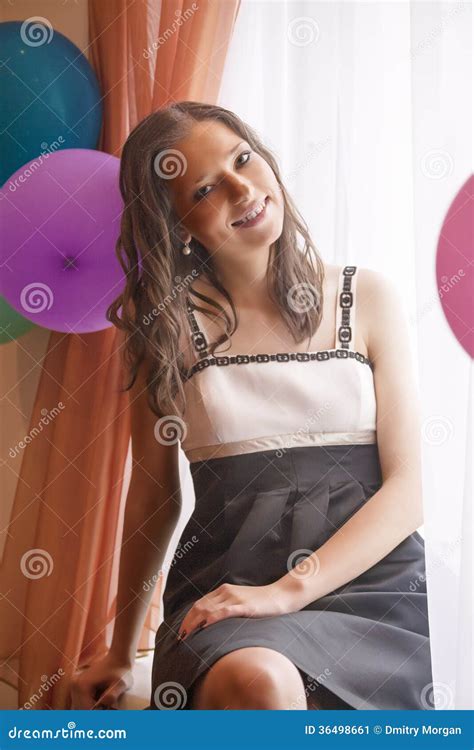 Portrait Of Smiling Caucasian Brunette Woman Stock Image Image Of