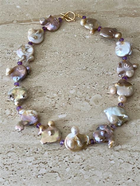 Blister Pearl Necklace Amethyst And Blister Pearl Collar Etsy