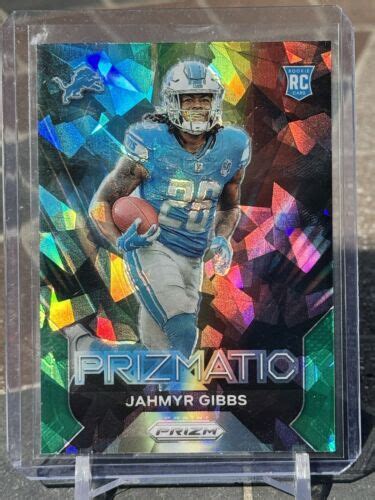 Jahmyr Gibbs RC Green Cracked Ice Prizmatic 2023 Prizm Rookie Lions 20