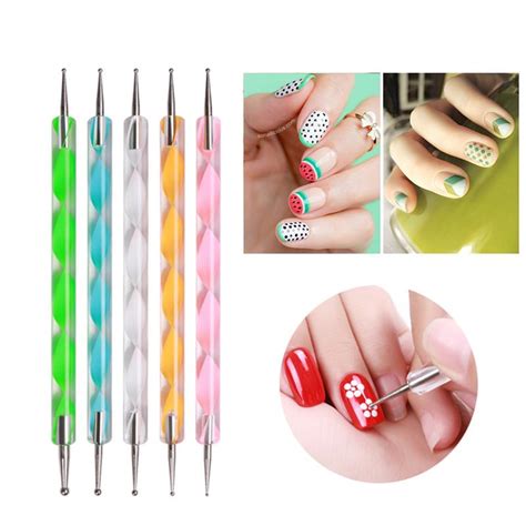 Buy 5 Pcs X 2 Way Dotting Pen Marbleizing Painting Tool Nail Art Dot