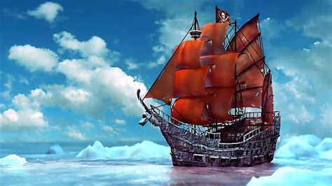 Pirate ship ice snow ship ships boat boats pirates ocean sea fantasy wallpaper | 1920x1080 ...