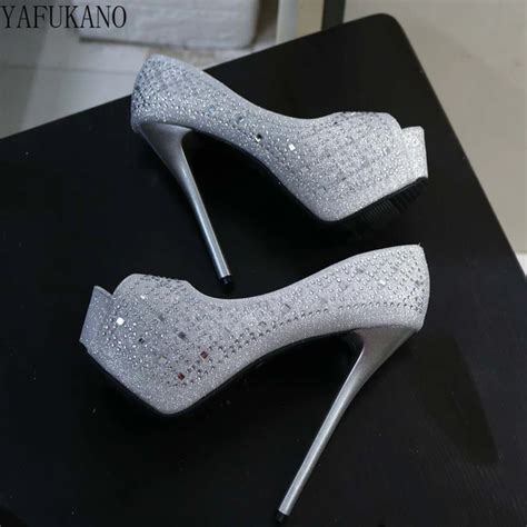 Silver Peep Toe Heels With Rhinestones