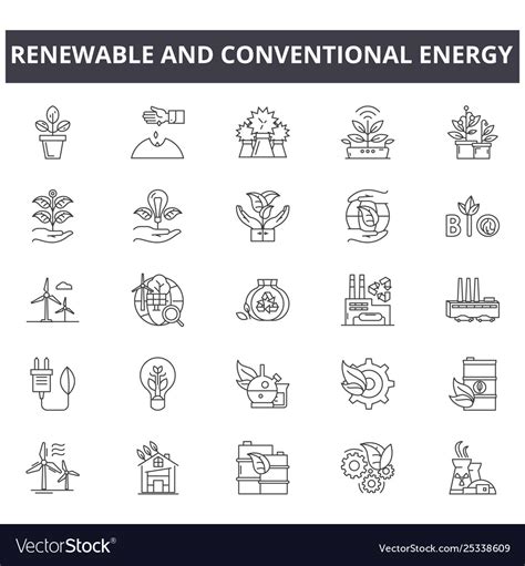 Renewable And Conventional Energy Line Icons Vector Image