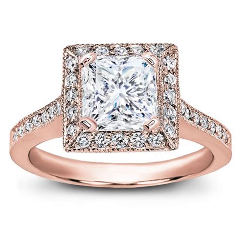 Square Halo Pav Set Engagement Ring In K Rose Gold