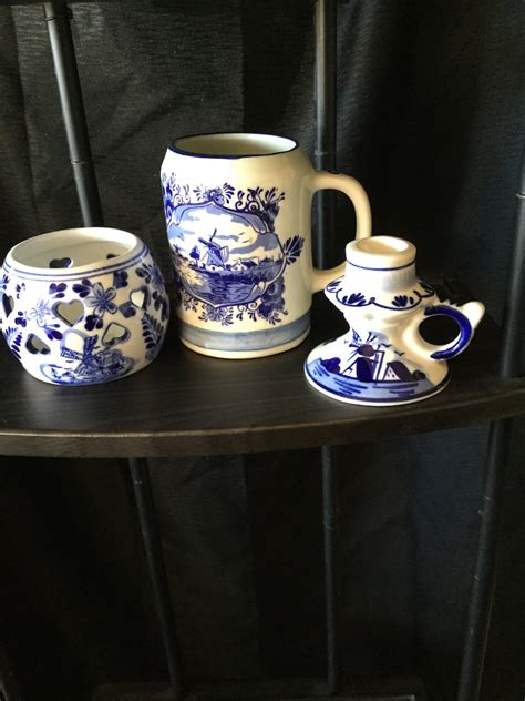 Vintage Blue Delft Deco Candle Holders And Coffee Mug Etsy