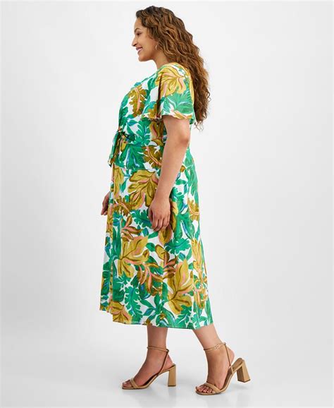 Maggy London Maggie London Plus Size Tie Front Flutter Sleeve Midi