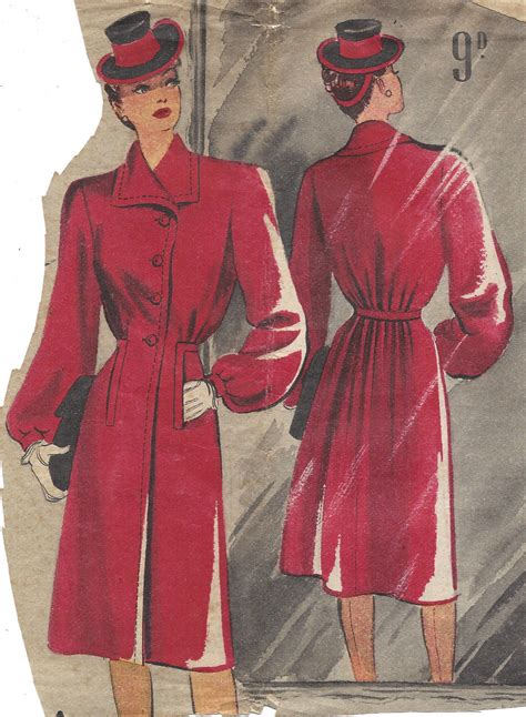 1940s WW2 Vintage Sewing Pattern B34 COAT 1081 The Vintage Pattern