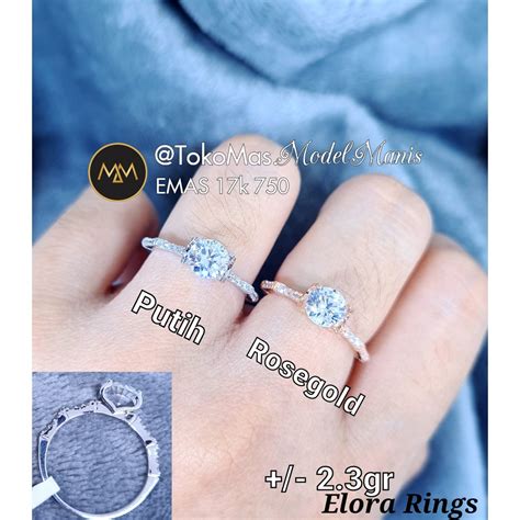 Jual Cincin Emas Diamond Looks Batu Swarovski Elora Rings Emas Putih