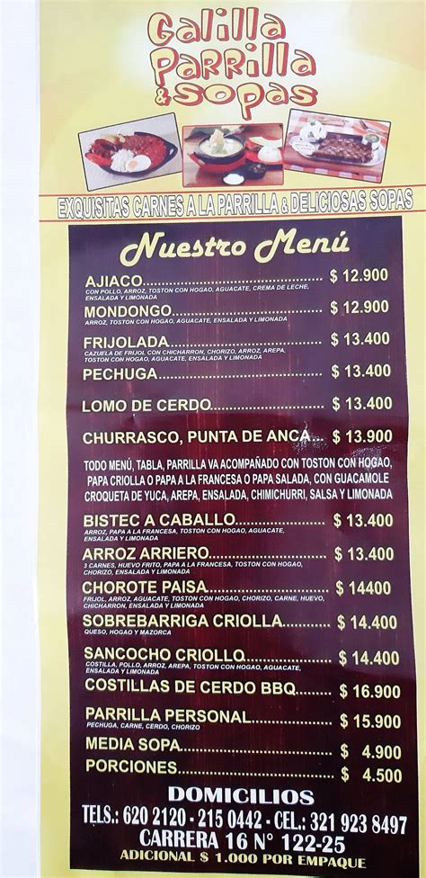 Carta del restaurante Galilla Parilla y Sopas Bogotá