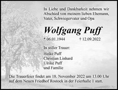 Traueranzeigen Von Wolfgang Puff Trauer Anzeigen De