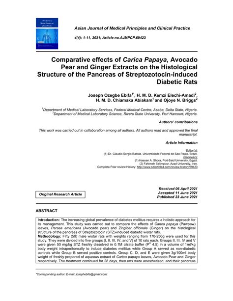 Pdf Comparative Effects Of Carica Papaya Avocado Pear And Ginger