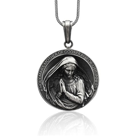 Silver Holy Mother Mary Necklace Virgin Mary Necklace Christian Jewelry Virgin Mary Silver